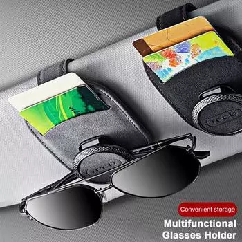 Автомобильный держатель для солнцезащитных очков, искусственный зажим, многофункциональное автомобильное кожаное крепление, солнцезащитный козырек, автокарта чёрный