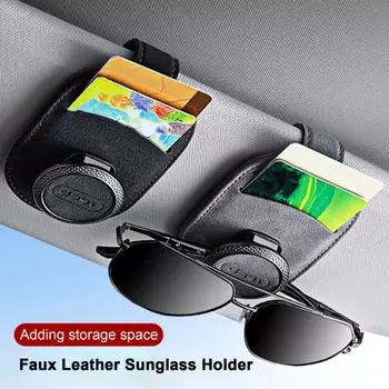 Автомобильный держатель для солнцезащитных очков, многофункциональный зажим для автомобильного солнцезащитного козырька из искусственной кожи, авто держатель для карт, вешалка для очков, зажим для автомобиля, автомобильные принадлежности чёрный
