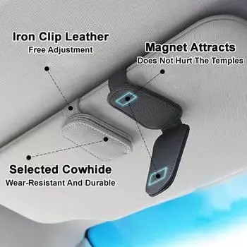 Автомобильный держатель для солнцезащитных очков, прочный кожаный зажим, футляр для очков, зажим для билетов и карточек, крепление для очков, аксессуары для салона автомобиля чёрный