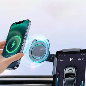 Автомобильный держатель для телефона, магнитное беспроводное зарядное устройство Magsafe для Tesla Model 3/Y BYD Atto 3 оранжевый