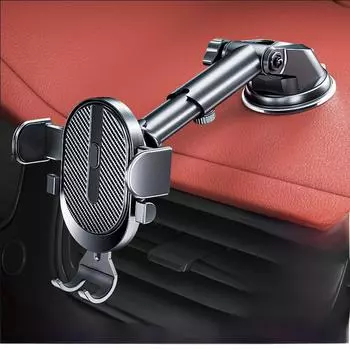 Автомобильный держатель для телефона на телескопической присоске с автоматической фиксацией и креплением для воздуховыпускного отверстия. Red