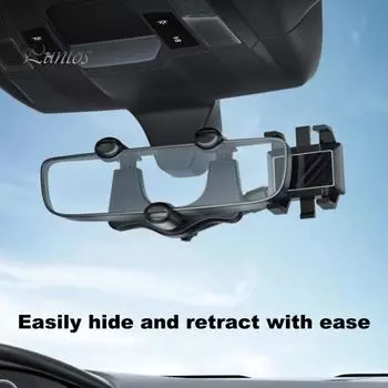 Автомобильный держатель для телефона на зеркало заднего вида, регулируемый на 360 градусов, вращение, безопасное управление одной рукой, универсальное крепление для смартфонов 4–7 дюймов чёрный