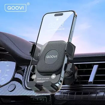 Автомобильный держатель для телефона QOOVI, подставка для вентиляционного отверстия, зажим с автоматической блокировкой, гравитационное крепление для смартфона, поддержка GPS для iPhone 14, Samsung S23, Xiaomi Redmi чёрный