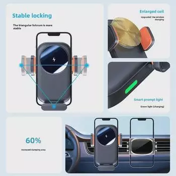 Автомобильный держатель для телефона с функцией беспроводной быстрой зарядки мощностью 15 Вт и креплением на вентиляционную решетку