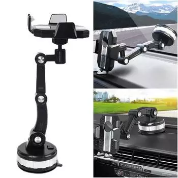 Автомобильный держатель для телефона Yousheng, крепление на присоске с длинной ручкой, вращение на 360 градусов, крепление для грузовика, приборная панель, поддержка лобового стекла, автомобильное крепление для iPhone чёрный