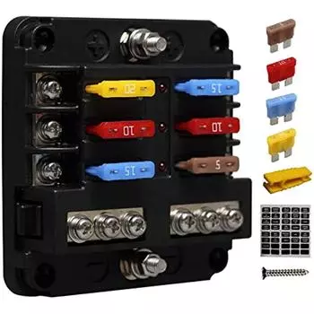Автомобильный держатель предохранителя для лезвийных предохранителей Автомобильный блок предохранителей с 6 отсеками Держатель предохранителя со светодиодным дисплеем Отрицательный автобус для автомобиля Лодка Ван Внедорожник Hgv 6x3x3cm