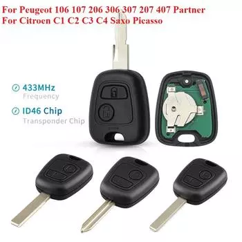 Автомобильный дистанционный ключ 2 кнопки 433 МГц ID46 для Peugeot 106 107 206 306 307 207 407 Partner для Citroen C1 C2 C3 C4 Saxo Picasso HU83