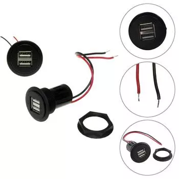 Автомобильный двойной USB 5 В 2 х 2,5 А монтажная розетка 12-24 В универсальное зарядное устройство двойное чёрный