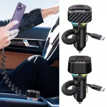 Автомобильный FM-передатчик 30 Вт PD Type C Dual USB Быстрая зарядка в автомобиле Подсветка Bluetooth 5.3 Handsfree MP3-плеер Автомобильный FM-модулятор