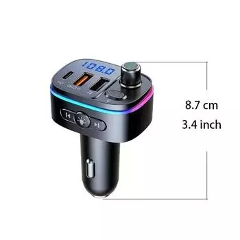 Автомобильный FM-передатчик, автомобильный беспроводной 5.0 QC3.0 PD 18 Вт, зарядное устройство USB-C с флэш-зарядкой, 9 RGB-подсветкой, автомобильный приемник, MP3-плеер Bluetooth