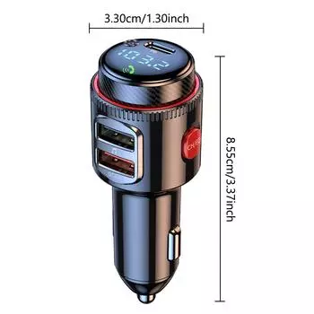 Автомобильный FM-передатчик, автомобильный комплект громкой связи, автомобильный MP3-плеер, тип C PD 30 Вт, быстрая зарядка через USB QC3.0, автомобильное зарядное устройство с двумя USB-портами чёрный