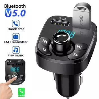 Автомобильный FM-передатчик Bluetooth 5,0 Aux Handsfree Wireless Car Kit Dual USB Автомобильное зарядное устройство Авто Радио FM-модулятор Адаптер Mp3-плеера чёрный