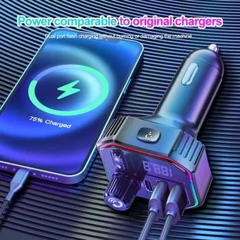 Автомобильный FM-передатчик Bluetooth 5.0, быстрое зарядное устройство USB Type-C с подсветкой, MP3-плеер, U-диск, AUX, комплект громкой связи