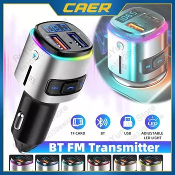 Автомобильный FM-передатчик Bluetooth 5.0 с двумя USB-зарядными устройствами, Aux Handsfree, подсветкой, отображением напряжения в реальном времени, MP3-плеером серебряный