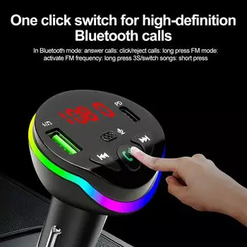 Автомобильный FM-передатчик Bluetooth 5.0, быстрое зарядное устройство для автомобиля с подсветкой, беспроводной MP3-плеер с функцией громкой связи, автомобильный комплект аудиоприемника