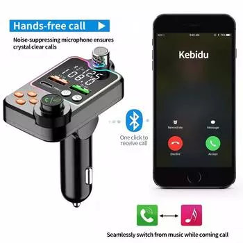 Автомобильный FM-передатчик Bluetooth 5.0, автомобильное зарядное устройство с двумя USB-портами, быстрая зарядка PD Type-C, беспроводной приемник громкой связи, аудиоприемник MP3-плеер