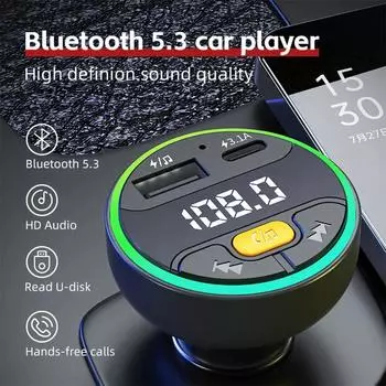 Автомобильный FM-передатчик Bluetooth 5.3 Handsfree беспроводной автомобильный комплект USB C автомобильное зарядное устройство авто радио Fm-модулятор адаптер для Mp3-плеера