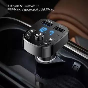 Автомобильный FM-передатчик HAOGU Bluetooth 5.0 Aux Handsfree беспроводной автомобильный комплект с двумя USB-портами зарядное устройство для автомобиля FM-модулятор Mp3-плеер чёрный