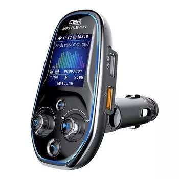 Автомобильный FM-передатчик MP3-плеер AUX аудиоприемник QC3.0 Type C Быстрая зарядка USB-зарядное устройство Hands Free Bluetooth 5.0 Автомобильный комплект чёрный