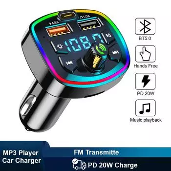 Автомобильный FM-передатчик Mp3 True Q7 Bluetooth Hands Free 4.8A Dual USB Port PD Charge 20W Quick Charger Bluetooth Car Charger Q7 4.8A