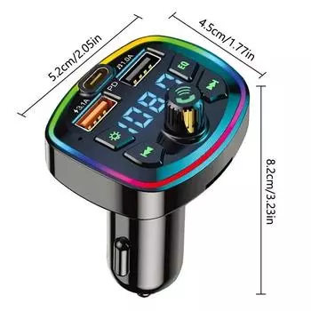 Автомобильный FM-передатчик с поддержкой TF-карты, U-диска, MP3-плеера, типа C, 3,1 А, двух USB-портов, быстрой зарядки, автомобильного зарядного устройства, беспроводного автомобильного комплекта громкой связи чёрный