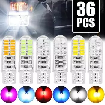 Автомобильный габаритный фонарь T10 3014 LED 24SMD лампа для чтения Универсальный силиконовый водонепроницаемый широкий свет Plug Play W5W подсветка номерного знака 6pcs светло-желтый