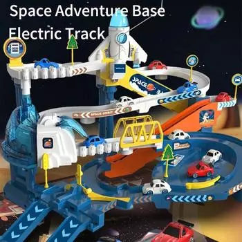 Автомобильный гоночный трек, лифт, игрушка для мальчика. Детская космическая игрушечная машинка, пандус, восхождение на холмы, парковка, игровой набор, автомобиль-спутник, гаражная трасса