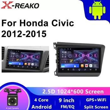 Автомобильный GPS-радио, мультимедийный проигрыватель с Android 13, Carplay, стерео WIFI, без DVD, 2Din, для Honda Civic 2012, 2013, 2014, 2015 4 core 1GB+32GB carplay