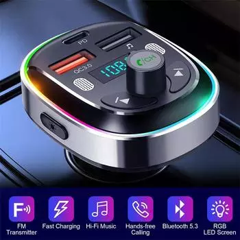 Автомобильный Hands-Free Bluetooth 5.3 Fm-передатчик Pd30W Qc3.0 Автомобильный комплект Mp3-модулятор плеер Hands-free аудиоприемник 2 USB быстрое зарядное устройство