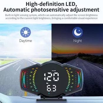 Автомобильный HUD Многофункциональный тестер Универсальный спидометр Высотомер Измеритель уклона Проекционный дисплей Сигнализация GPS Компас чёрный