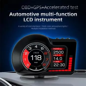 Автомобильный HUD OBD+GPS Интеллектуальный цифровой прибор с подсветкой и 6 функциями сигнализации, Тест ускорения, Тест торможения