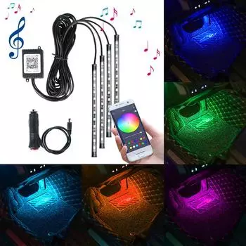 Автомобильный интерьер Декоративная атмосфера Лампа Подсветка Музыкальное приложение для управления RGB с USB Прикуриватель Светодиодная подсветка для ног автомобиля