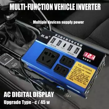 Автомобильный инвертор постоянного тока 12 В/24 В в постоянный ток 110 В/220 В 200 Вт, светодиодный дисплей, разъем, автомобильный инвертор, быстрая зарядка, защита от перегрузки по току