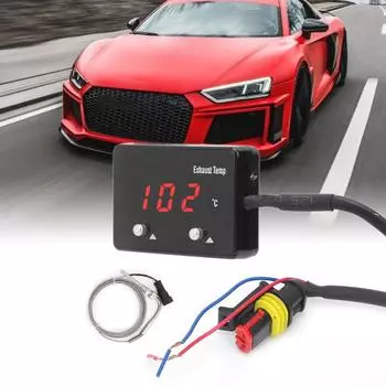 Автомобильный измеритель температуры выхлопных газов, красный светодиодный цифровой дисплей, универсальный для автомобиля 12 В чёрный