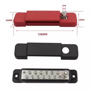 Автомобильный клеммный блок 12-точечный шинопроводный распределительный блок питания 180A 12V DC черный/красный для грузовика, лодки, автомобиля, кемпера чёрный