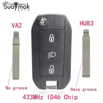 Автомобильный ключ дистанционного управления для Peugeot 208 2008 301 308 508 5008 3 кнопки/434 МГц/ID46 PCF7941 чип/HU83/VA2/FSK VA2 чёрный