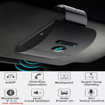 Автомобильный комплект Bluetooth 5,0 с громкой связью, HIFI-динамик, 2 Вт, беспроводной аудиоресивер, MP3-плеер, музыкальный плеер, зажим для солнцезащитного козырька с шумоподавлением чёрный