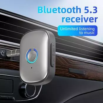 Автомобильный комплект Bluetooth 5.3, адаптер AUX с разъемом 3,5 мм, беспроводной стереоаудиоприемник с микрофоном для громкой связи, телефона, компьютера серебряный