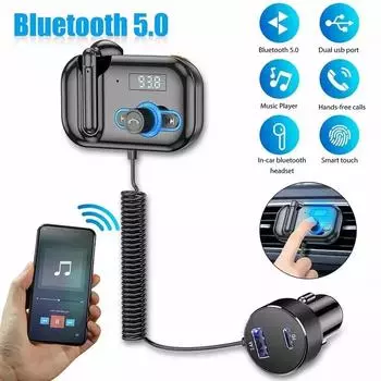 Автомобильный комплект Bluetooth FM-передатчик Громкая связь Гарнитура Наушники Частный вызов MP3-плеер Аудиоприемник USB PD Быстрая зарядка