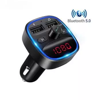 Автомобильный комплект Bluetooth, громкая связь, MP3-плеер, автомобильное зарядное устройство с двумя USB-портами, FM-передатчик, авторадиомодулятор, поддержка U-диска, TF-карты 5 В 3,1 А чёрный