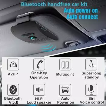 Автомобильный комплект Bluetooth Handsfree 4.2 Зажим для солнцезащитного козырька Беспроводной аудиоприемник Громкая связь Громкий динамик Музыкальный плеер Двойной микрофон