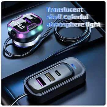 Автомобильный комплект с передатчиком Bluetooth 5.3 FM, громкой связью, зарядное устройство с двумя USB-портами 3,1 А, поддерживает USB-флеш-накопитель, MP3-модулятор, музыкальный проигрыватель чёрный