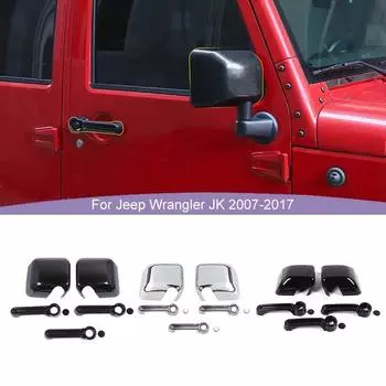 Автомобильный корпус зеркала заднего вида из АБС-пластика, дверная ручка, декоративная наклейка, наклейка для Jeep Wrangler JK 2007-2017, 2-дверная версия, внешние аксессуары чёрный