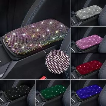 Автомобильный коврик для подлокотника Crystal Auto Center Console Pad Anti-Slip Protector Подушка для подлокотника Универсальные автомобильные аксессуары Bling для женщин чёрный