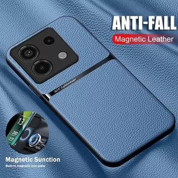 Автомобильный кожаный чехол с магнитным держателем для Xiaomi Redmi Note 13 Pro 5G, мягкий силиконовый противоударный чехол Redmy Note13 Pro Plus Pro + Redmy Note13 5G темно-синий