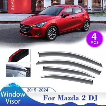 Автомобильный козырек для окон Mazda 2 Demio DJ Hatchback 2015~2024 Солнцезащитный козырек от дождя Дефлекторные навесы Укрытия Вентиляционные дымоходы Аксессуары прозрачный