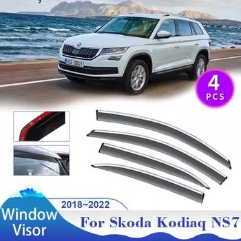 Автомобильный козырек для окон Skoda Kodiaq NS7 2018~2024 2024 Боковой солнцезащитный козырек Дефлектор для защиты от дождя Дымоходные навесы Внешние аксессуары прозрачный