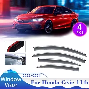 Автомобильный козырек на окно для Honda Civic 11th Gen FE FL 2024 2024 2024 Навесы Ветрозащитный экран от солнца и дождя Дефлектор Дымоход Аксессуары прозрачный