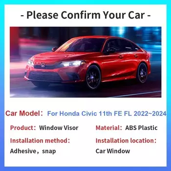 Автомобильный козырек на окно для Honda Civic 11th Gen FE FL 2024 2024 2024 Навесы Ветрозащитный экран от солнца и дождя Дефлектор Дымоход Аксессуары прозрачный