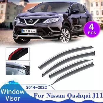 Автомобильный козырек на окно для Nissan Qashqai J11 Rogue Sport 2014~2024 Боковая вентиляционная решетка Дымоход Солнцезащитный дождевик Дефлектор тент Укрытие Аксессуары прозрачный